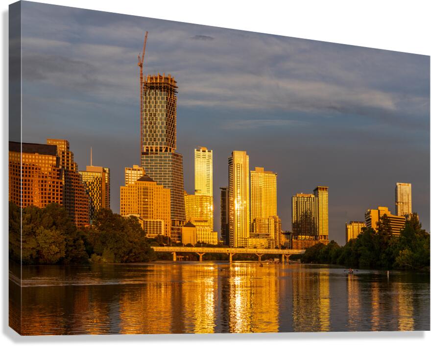 Waterline dominates city skyline of Austin Texas at sunset in 20 Canvas Print