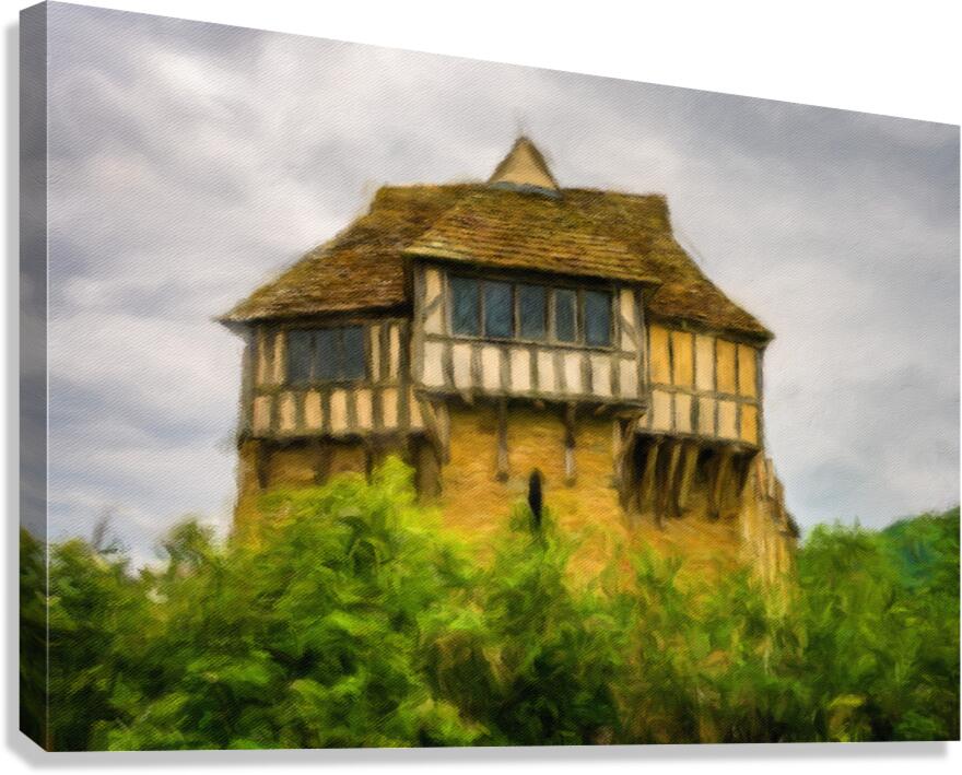 Oil painting of the 13th Century fortified manor house in Shrops Canvas Print