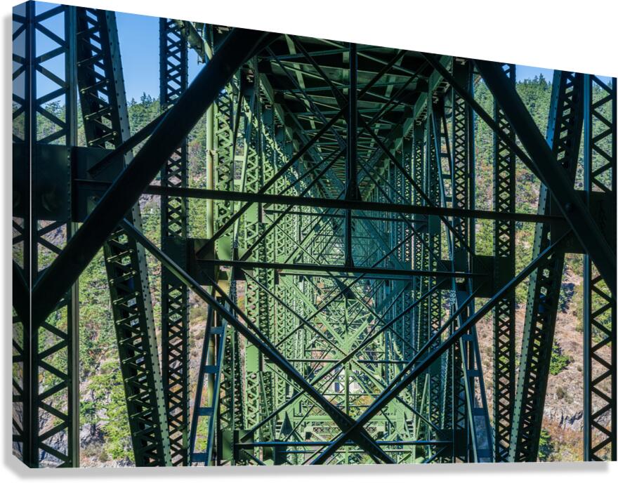 Steel structure of historic cantilevered Deception Pass bridge Canvas Print