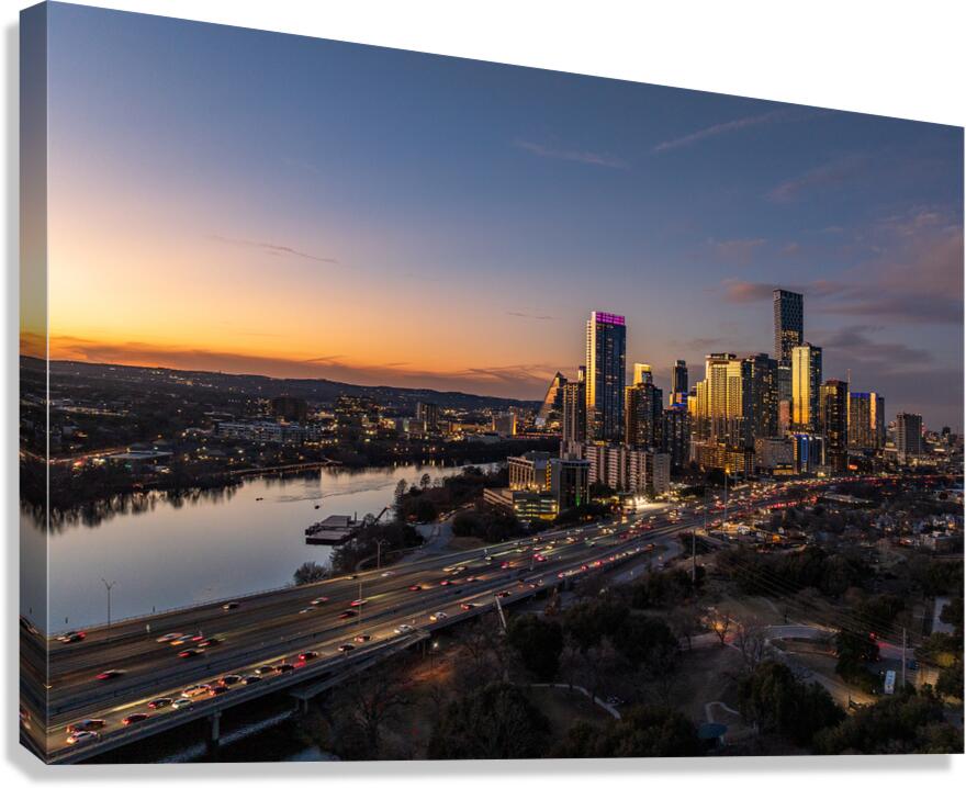 Evening over Austin downtown 2026 in aerial skyline Canvas Print