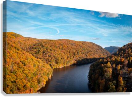 Autumn view of the Cheat river entering the lake in Morgantown WV Canvas Print