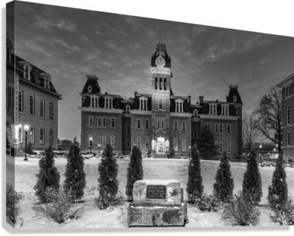 Black and White Woodburn Hall at West Virginia University Canvas Print