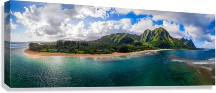 Aerial drone panorama of Tunnels Beach Kauai Hawaii Canvas Print