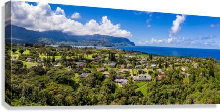 Aerial shot over Princeville with Hanalei Bay Canvas Print