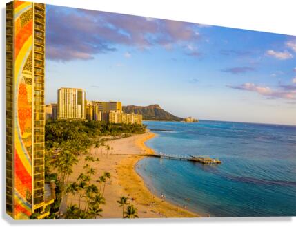 Hilton Hawaiian Village frames the shore in Waikiki Hawaii Canvas Print