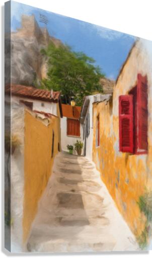 Digital oil painting of Anafiotika in Athens Canvas Print