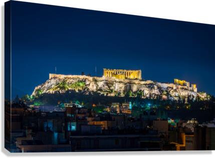 Acropolis hill rises above Athens apartments Canvas Print