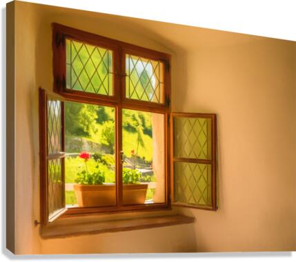 Window and seat in old castle in Slovenia Canvas Print