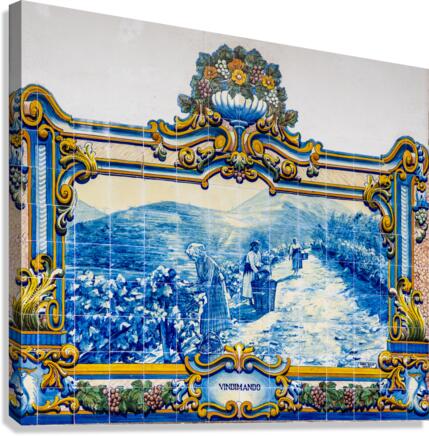 Ceramic tiles at Pinhao station in Portugal Canvas Print