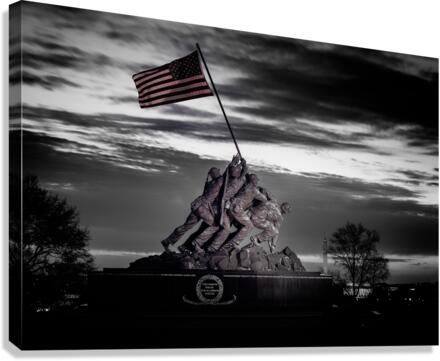 B&W image of Iwo Jima Memorial at dawn  Canvas Print