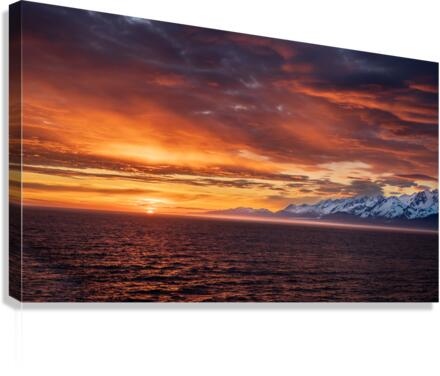 Sunset by Mt Fairweather and the Glacier Bay National Park in Al Canvas Print