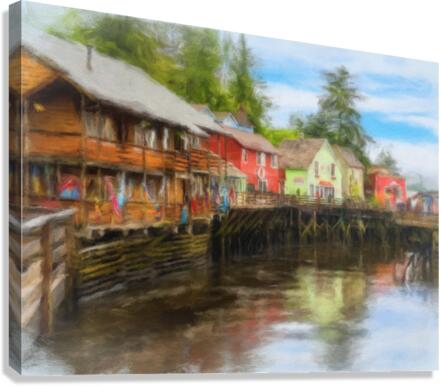 Painting of Creek Street wharf in Ketchikan Alaska Canvas Print