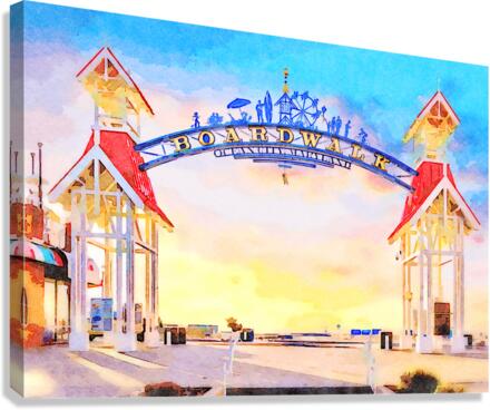 Water color of Ocean City boardwalk at sunrise Canvas Print