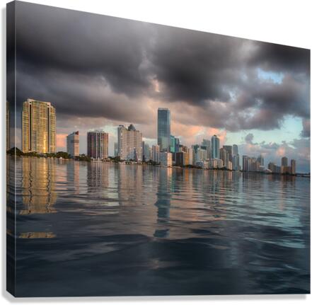 Dawn view of Miami Skyline reflected in water Canvas Print