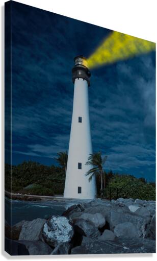 Cape Florida lighthouse in Bill Baggs at night with lights Canvas Print