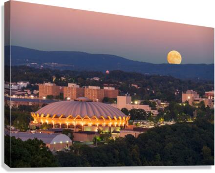 Moon rising above the Coliseum at WVU Canvas Print