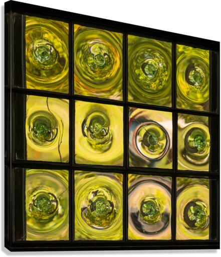 Window of old crown glass panes reflected garden Canvas Print