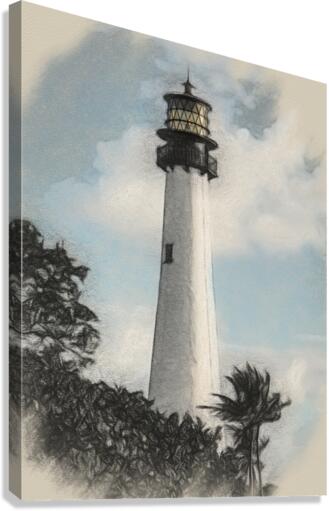 Charcoal sketch Cape Florida lighthouse  Canvas Print