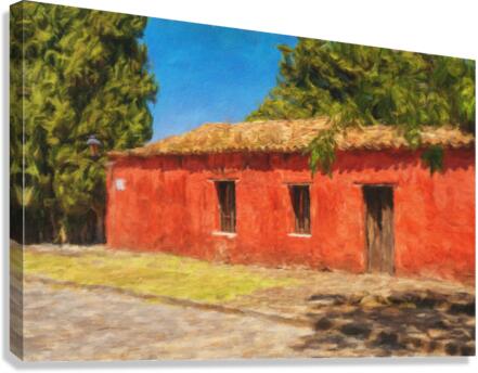 Oil painting of red house in Colonia del Sacramento Canvas Print