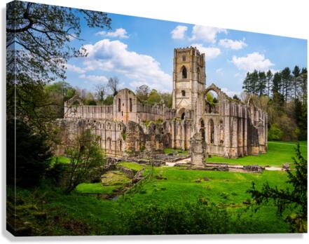 Springtime at Fountains Abbey ruins in Yorkshire England Canvas Print