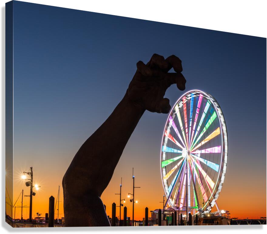 Ferris wheel and The Awakening sculpture Canvas Print