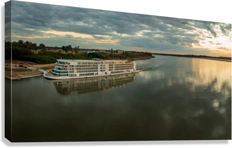 Sunset over Viking Mississippi river  cruise boat near Vicksburg Canvas Print