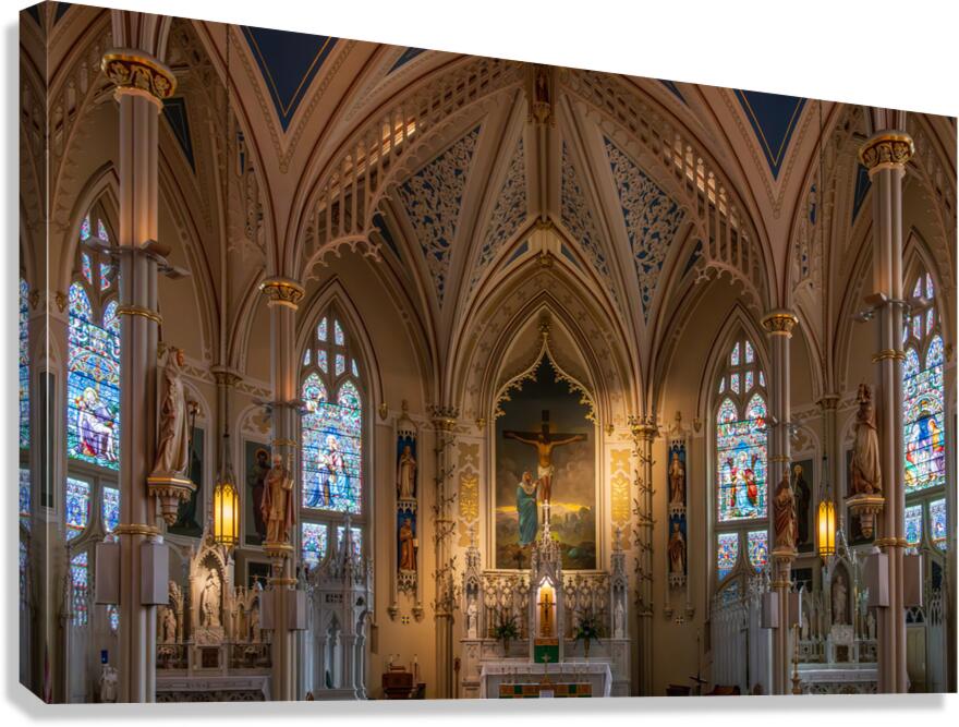 Ornate windows and ceiling of St Mary Basilica in Natchez in Mis  Canvas Print