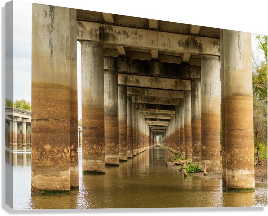 Supporting pillars of I-10 bridge above Atchafalaya basin in Lou Canvas Print