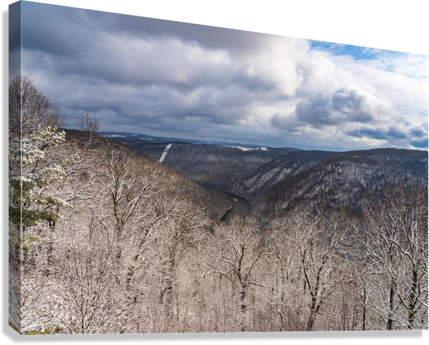 Snowy Cheat River Canyon at Coopers Rock on winter afternoon Canvas Print
