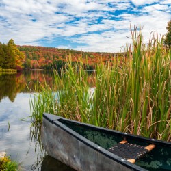 Canoe ready to launch in Silver Lake Vermont