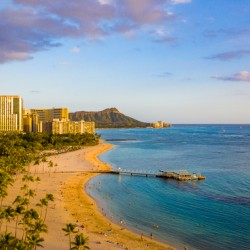 Hilton Hawaiian Village frames the shore in Waikiki Hawaii