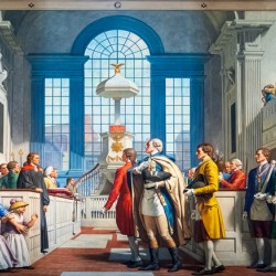 Detail of wall mural of George Washington