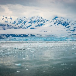 The Hubbard glacier near Valdez in Alaska on cloudy day