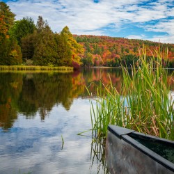 Prow of Canoe ready to launch in Silver Lake Vermont