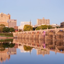 Reflections of Market Street bridge in the Susquehanna river