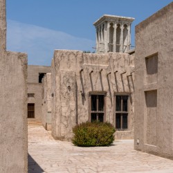 Narrow street in Al Shindagha district and museum in Dubai