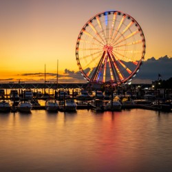 Ferris wheel at National Harbor at sunset