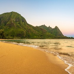 Early morning sunrise over Tunnels Beach on Kauai in Hawaii