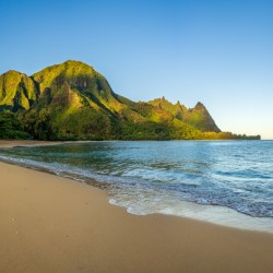 Early morning sunrise over Tunnels Beach on Kauai in Hawaii