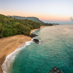 Aerial beach view of Lumahai Beach on the north shore of Kauai