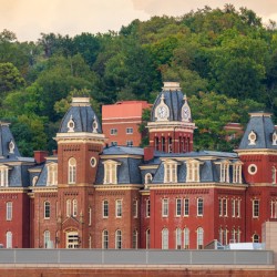 Woodburn Hall at sunset in Morgantown WV
