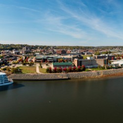Viking Mississippi river cruise boat docked in Dubuque