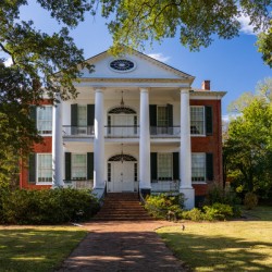 Facade of antebellum home in Natchez in Mississippi