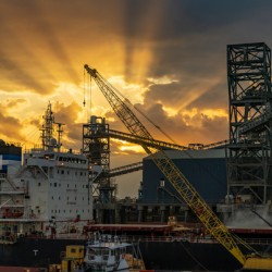 Sunset over Port Allen on Mississippi river in Baton Rouge Loui
