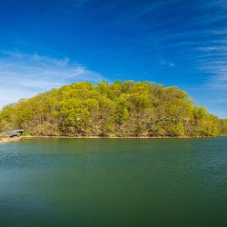 Reflection of spring leaves in Cheat Lake Park near Morgantown
