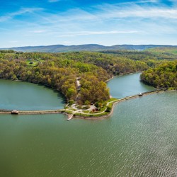 Aerial panorama of Cheat Lake Park near Morgantown WV