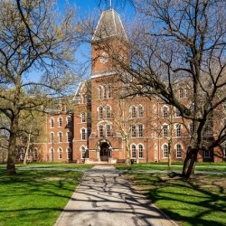 Facade of iconic University Hall on the Oval at OSU in Columbus 