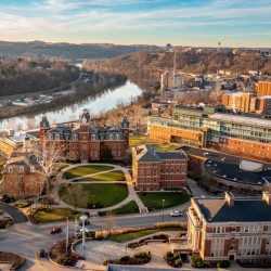 Aerial panorama of the Woodburn Circle at WVU
