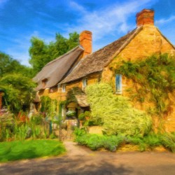 Oil paint cotswold stone house in Ilmington