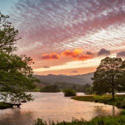 Sunset over Rydal Water in Lake District